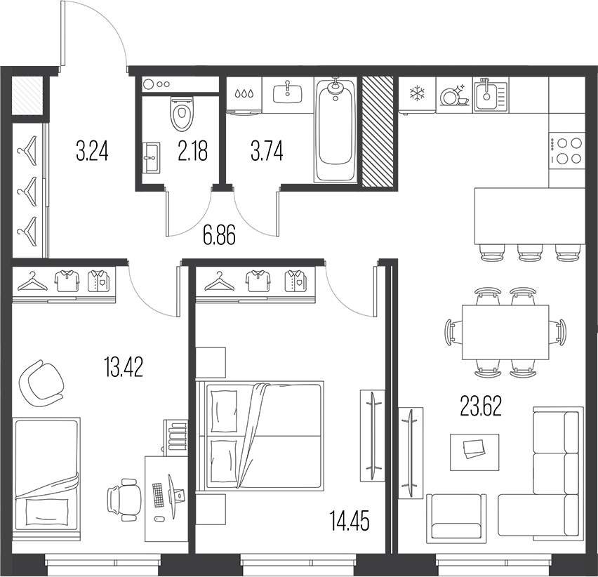 2-комнатная квартира 67.51 м², 3/10 эт., ЖК «LEGENDA Васильевского»